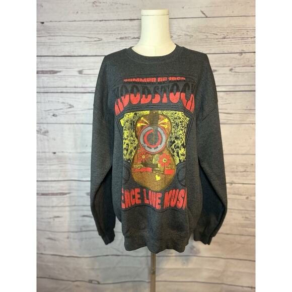 Woodstock Other - Woodstock 1969 Peace Love Music Graphic Crewneck Sweatshirt Dark Gray Size L
